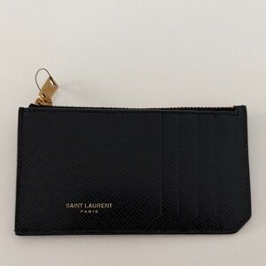 Brand New | Saint Laurent Black Leather Card Zip Pouch with Gold Hardware
